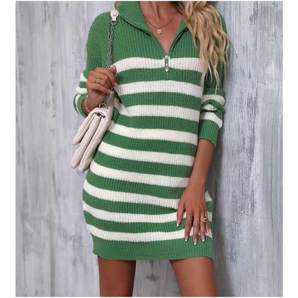 Cozy Color Block Stripes Zipper Sweater Dress - Picture 5 of 12